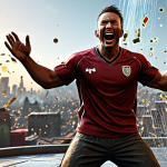 **

A triumphant Sudden Attack player celebrating a victory on screen, showered with glowing in-game currency (Credits). The background shows a slightly blurred cityscape reflecting the game's environment, emphasizing the reward of skilled gameplay. Focus on the player's excited expression and the visually appealing shower of Credits.

**